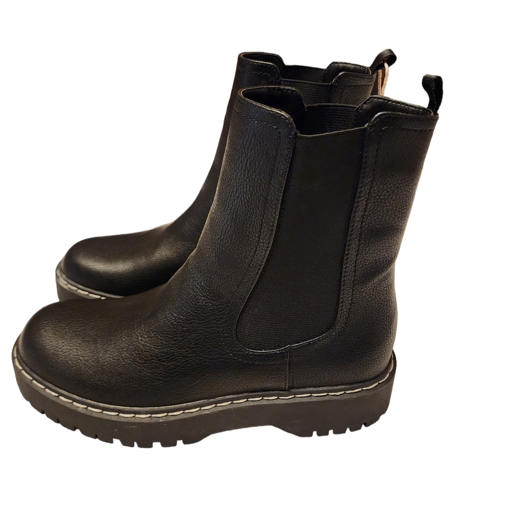 Sincerely Jules Black Leather Chelsea Combat Boots